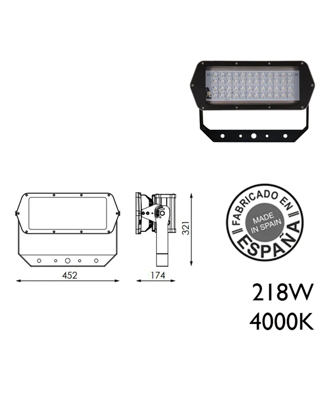 Proyector de exteriores industrial 218W 48 leds IP66 4000K +200.000h Solo Por Tiempo Limitado