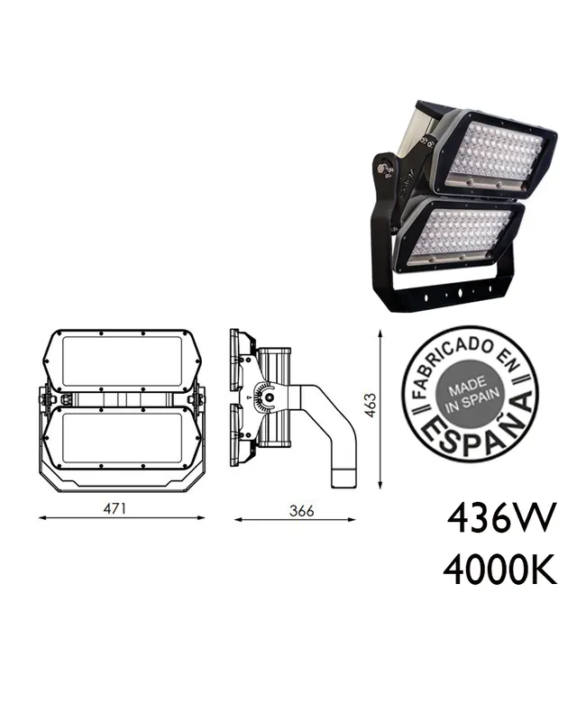 Proyector de exteriores industrial 436W 96 leds IP66 4000K +200.000h Directo De Fábrica
