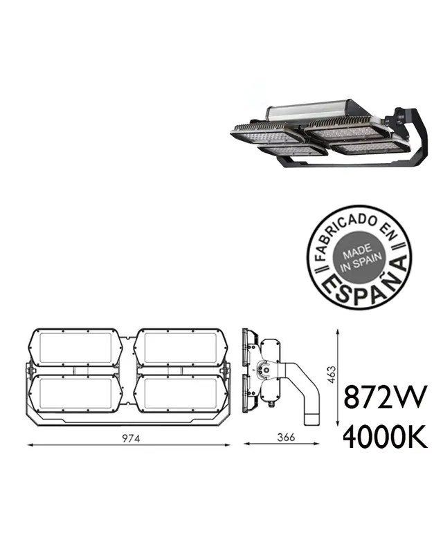 Proyector de exteriores industrial 872W 192 leds IP66 4000K +200.000h Profesional
