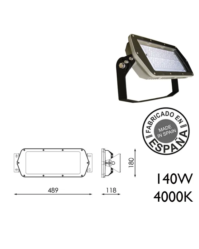 Proyector de exteriores industrial 140W 120 leds IP66 4000K +100.000h Garantía De Devolución De Dinero