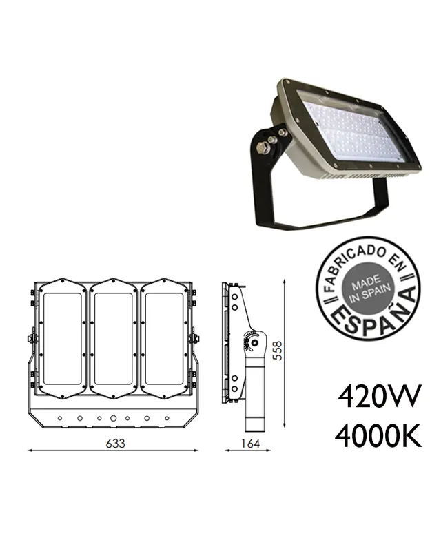 Proyector de exteriores industrial 420W 360 leds IP66 4000K +100.000h Exclusivo