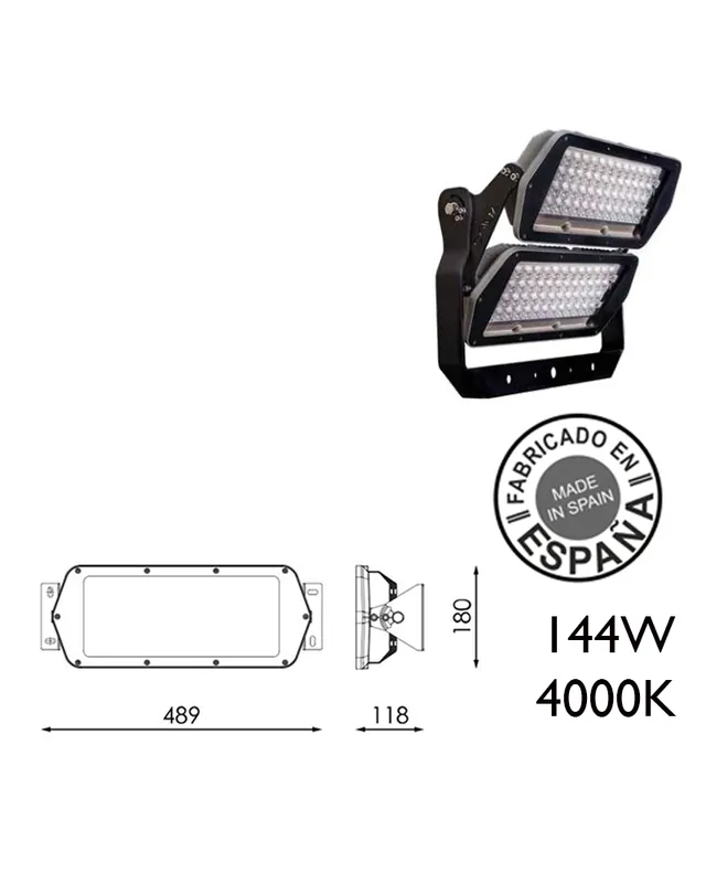 Proyector de exteriores industrial 144W 48 leds IP66 4000K +200.000h Más Vendido