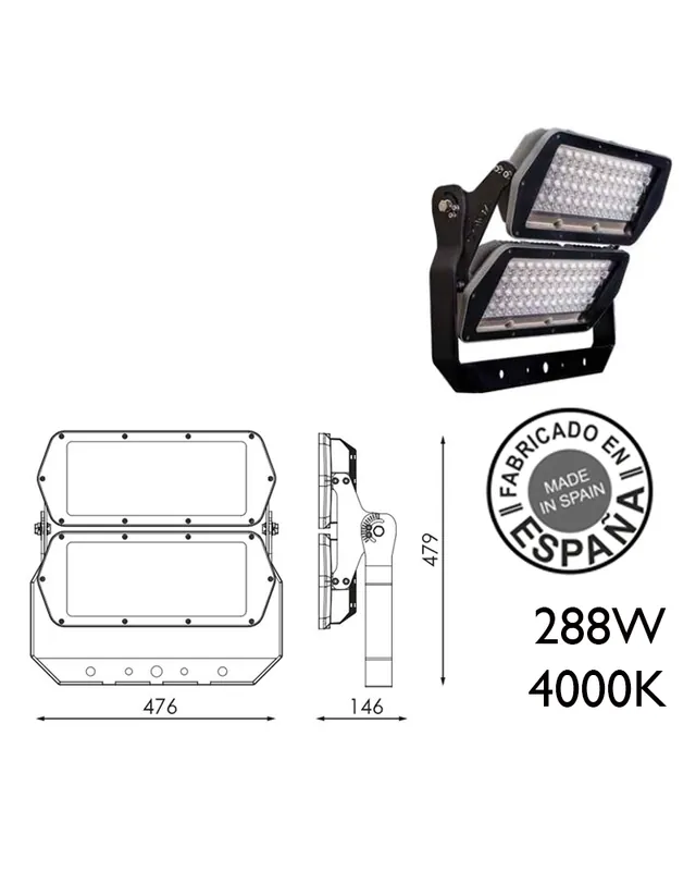 Proyector de exteriores industrial 288W 96 leds IP66 4000K +200.000h Solo Por Tiempo Limitado