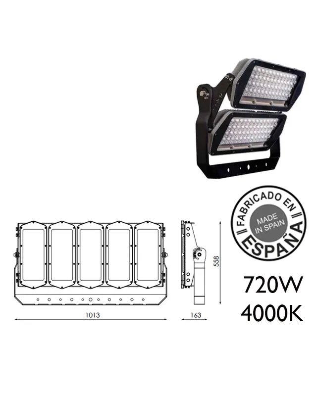 Proyector de exteriores industrial 720W 240 leds IP66 4000K +200.000h Nueva Colección