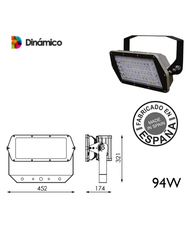 Proyector de exteriores industrial 94W 40 leds IP66 +50.000h Precio Bajo