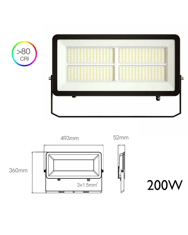 Alta Calidad Proyector LED de exteriores industrial 49,3cm aluminio negro 200W IP65