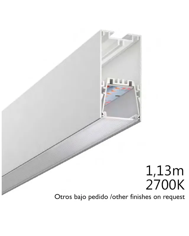 Última Versión Perfil de aluminio LED 36W 2700K 113cms para superficie 7,5x3,9cm personalizable blanco on/off