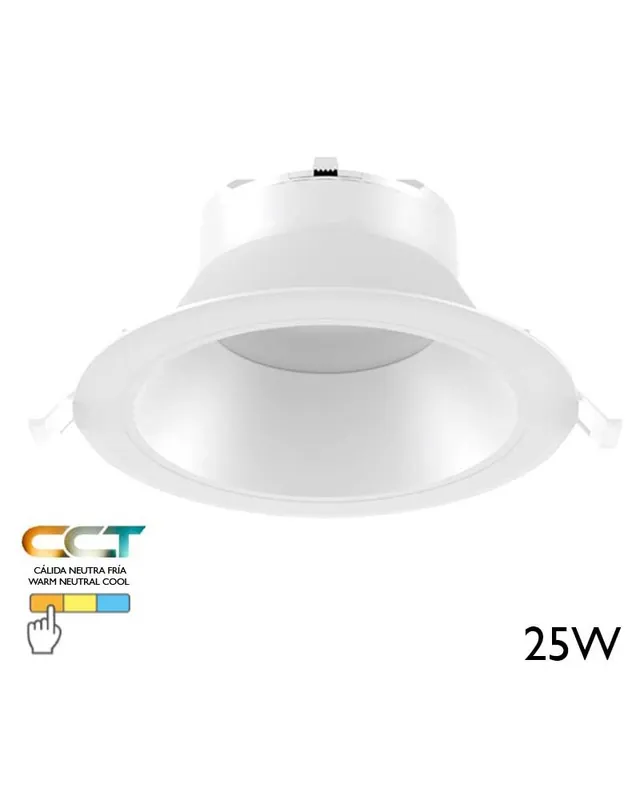 Stock Limitado Aro downlight LED 25W redondo policarbonato blanco empotrable 23cm Switch CCT