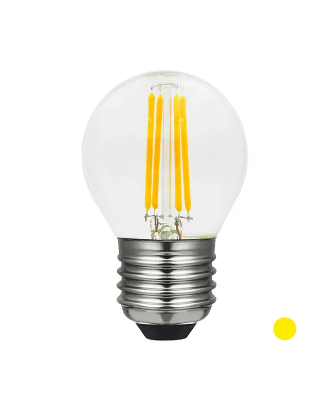 Bombilla Esférica 45 mm. filamentos Color Amarillo Regulable LED E27 4W Certificado