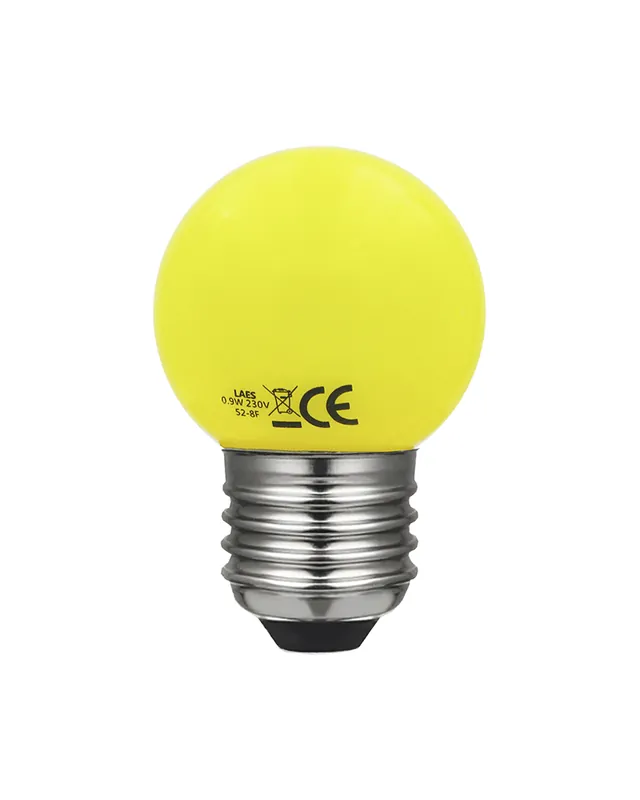 Bombilla Esférica 45 mm. Color Amarillo LED E27 0,9W Alta Calidad