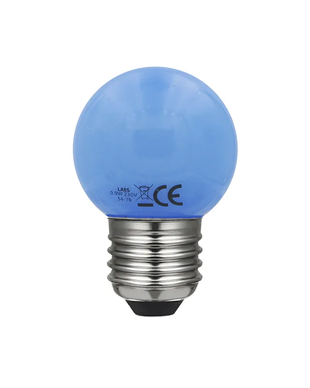 Bombilla Esférica 45 mm. Color Azul LED E27 0,9W Máxima Calidad