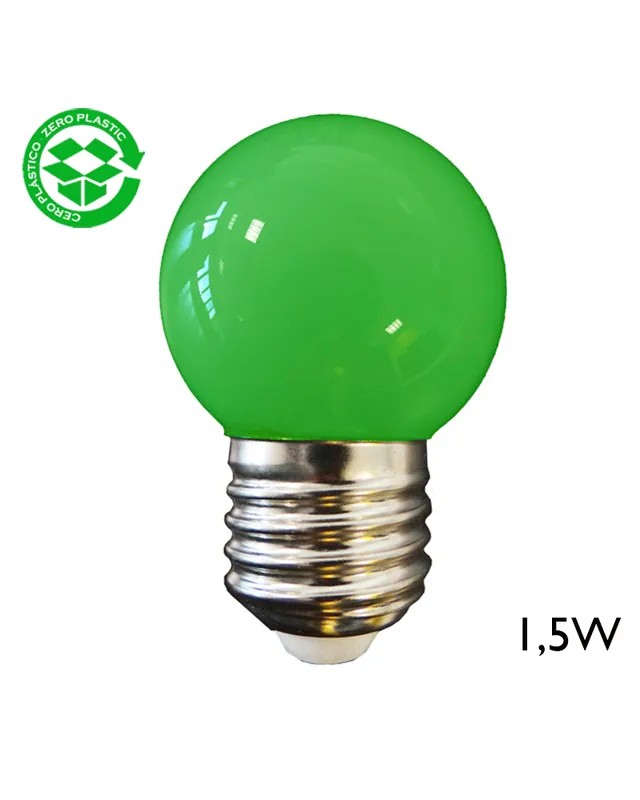 Bombilla Esférica 43 mm Color Verde LED E27 1,5W Compra Hoy