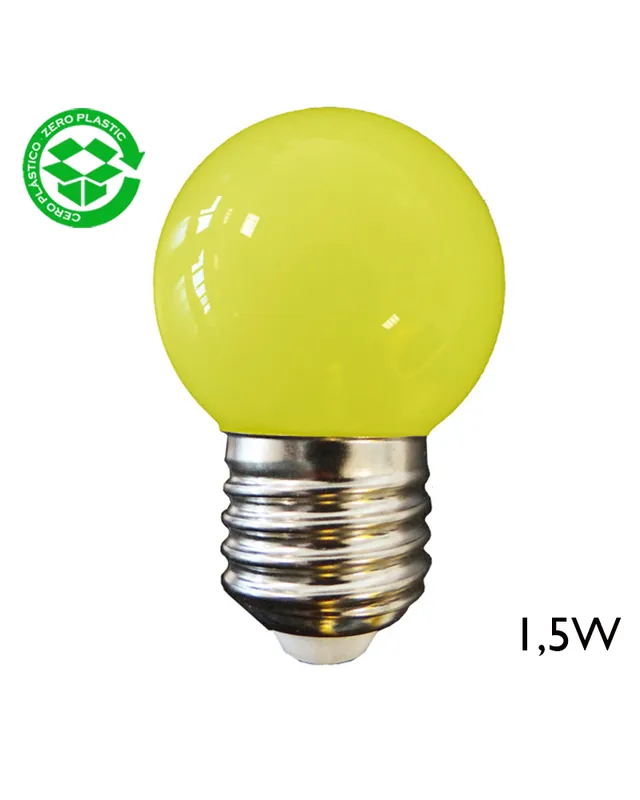 Bombilla Esférica 43 mm Color Amarilla LED E27 1,5W Más Vendido