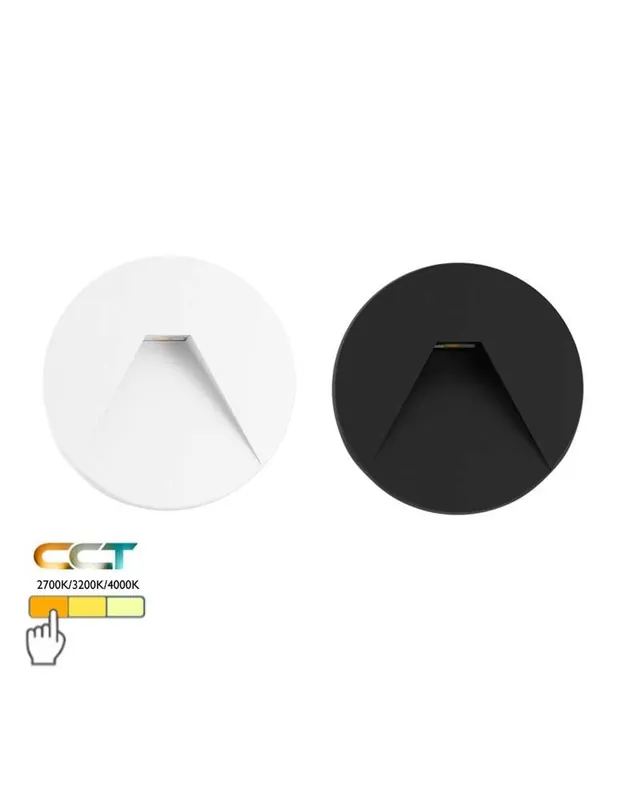 Señalizador redondo blanco-negro 8,5cm aluminio LED 3W CCT Switch 2700K/3200K/4000K Mayoreo