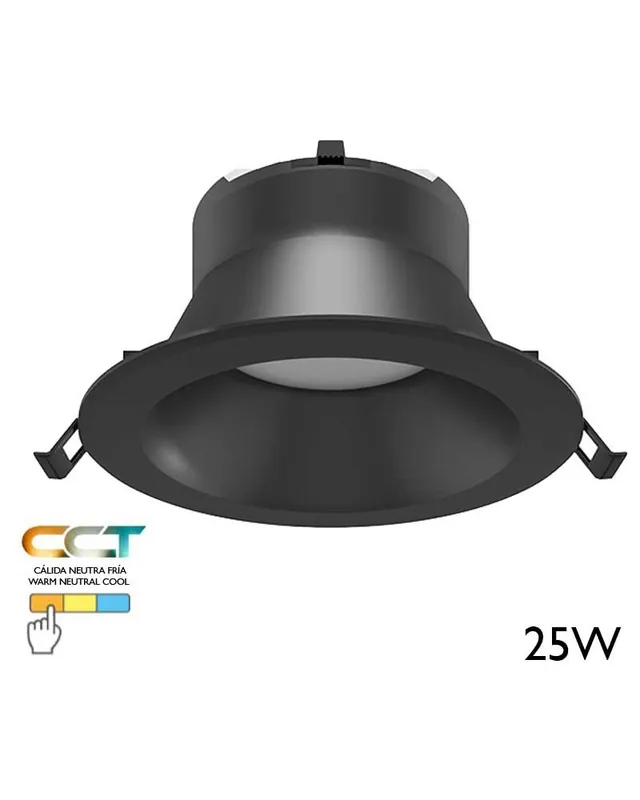 Últimas Unidades Aro downlight LED 25W redondo policarbonato negro empotrable 23cm CCT Switch 3000K/4000K/5000K IP40