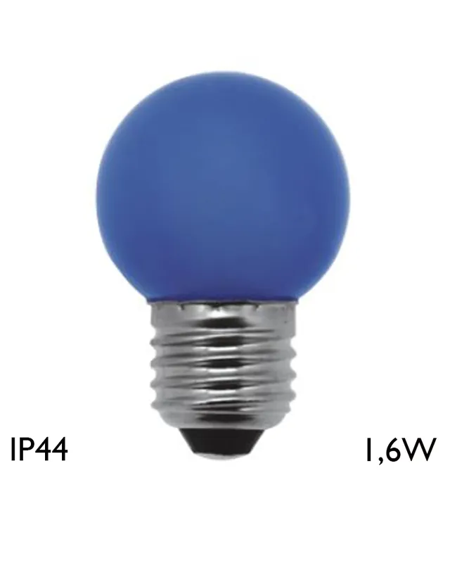 Bombilla Esférica 45 mm LED E27 1,6W varios colores IP44 Ocasión Especial