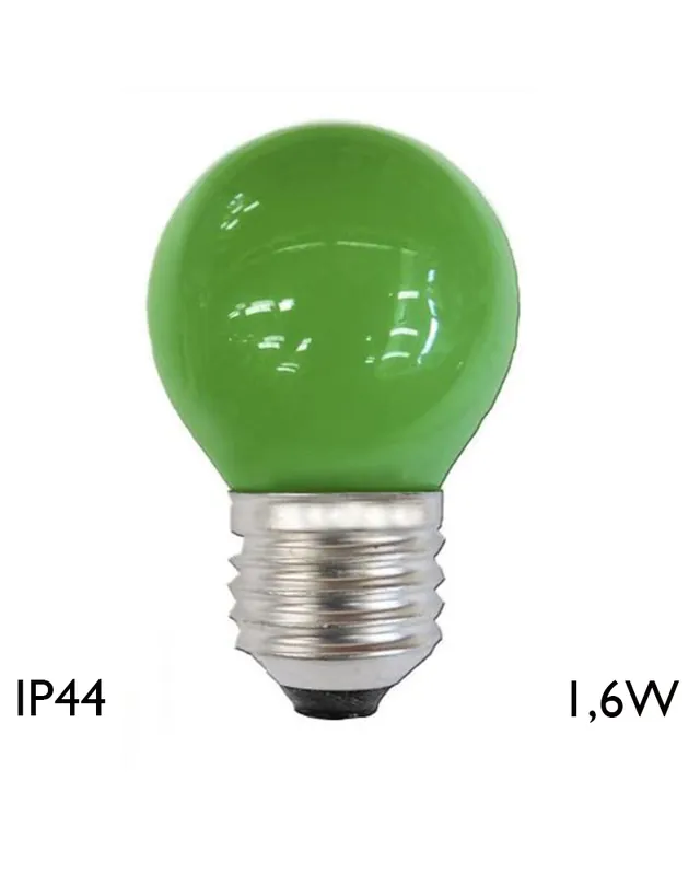 Bombilla Esférica 45 mm LED E27 1,6W varios colores IP44 Oferta Limitada