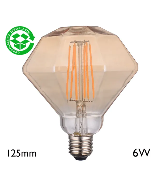 Stock Limitado Bombilla Rombo Ámbar 125 mm filamentos 6W LED E27 2700K 750Lm