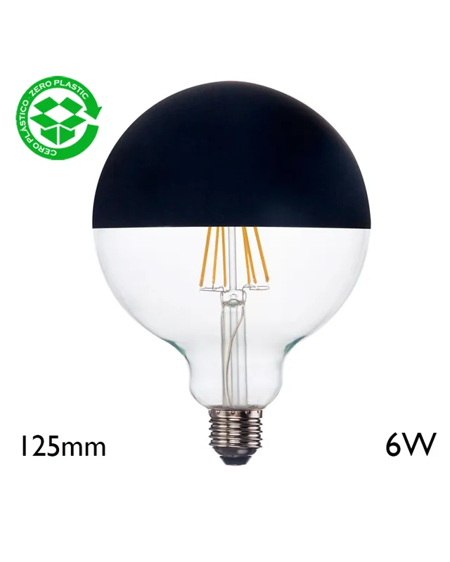 Artesanal Bombilla Globo 125 mm Cúpula Negra filamentos LED E27 6W 2700K 750Lm