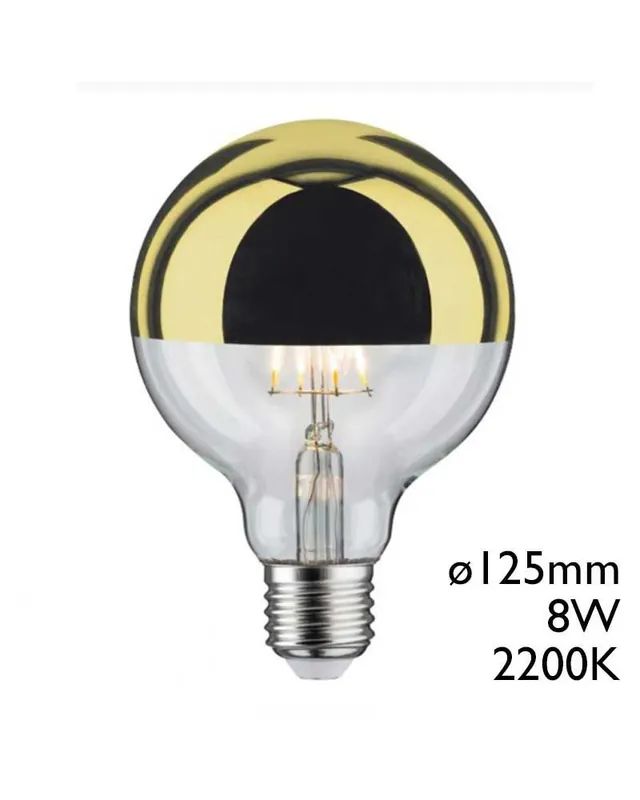 Bombilla Globo 125 mm Cúpula Espejo dorado filamentos LED E27 8W 2200K 750Lm. Edición Limitada