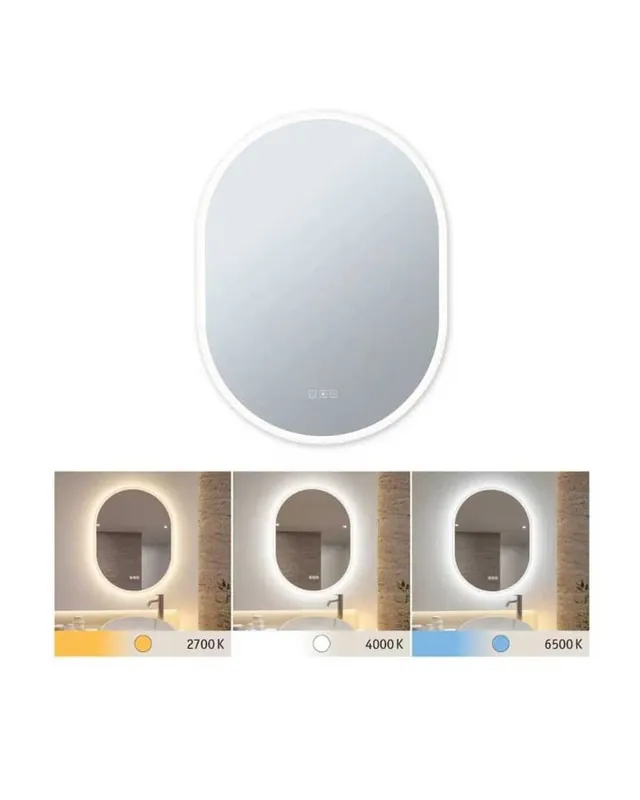 A Buen Precio Espejo LED ovalado blanco 80x60cm Iluminado IP44 22W CCT 2700K/4000K/6500K Regulable