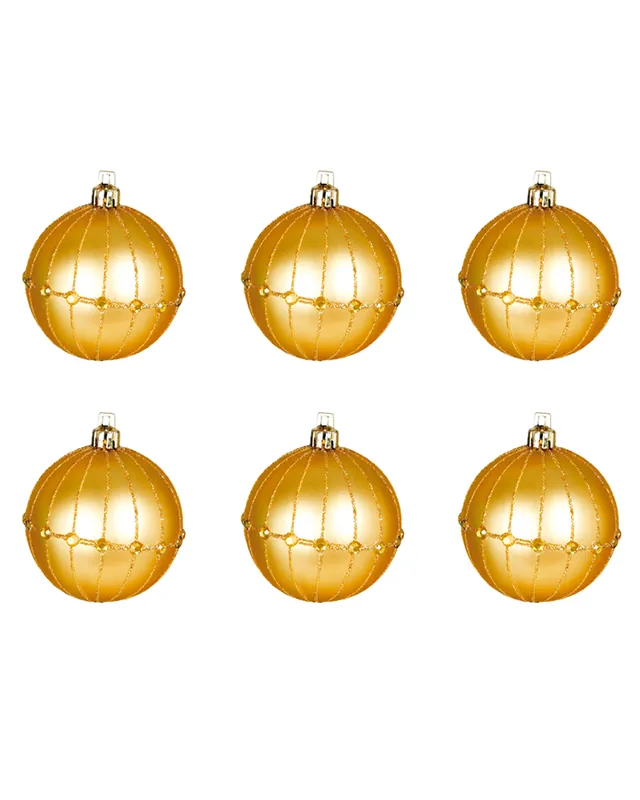 Barato Blister 6 Bolas de Navidad decoradas color dorado ø6cm