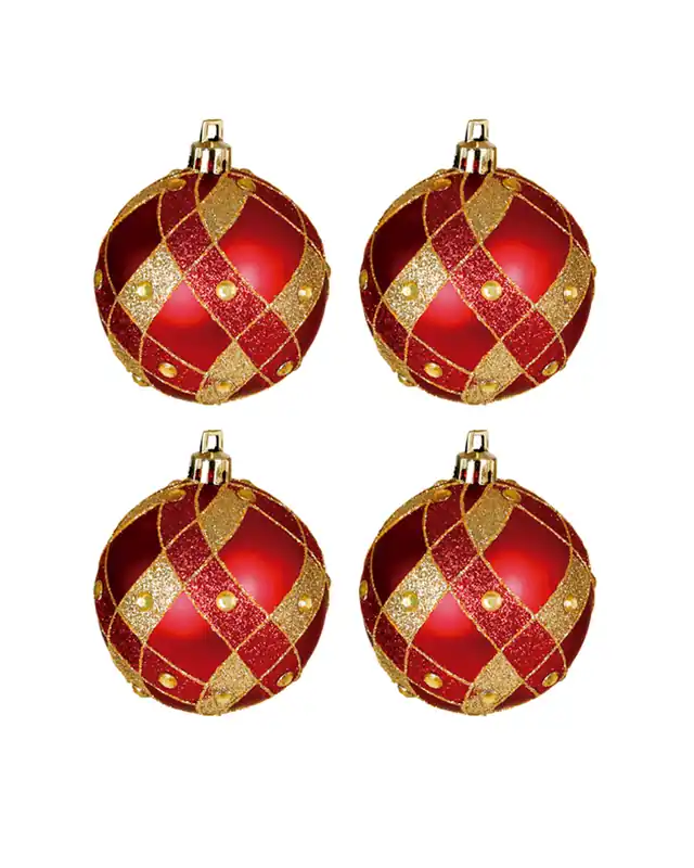 Blister 4 Bolas de Navidad decoradas color rojo ø7cm Oferta Flash