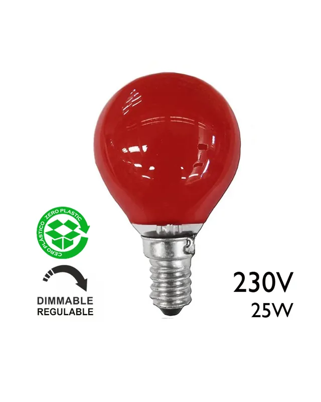 Bombilla esférica color rojo 25W E14 230V roja Devolución Gratuita