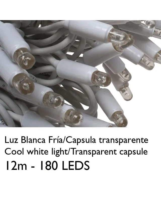 Últimas Unidades Guirnalda 12m y 180 LEDs blanco frío cápsula clara, empalmable IP65 apta para exterior