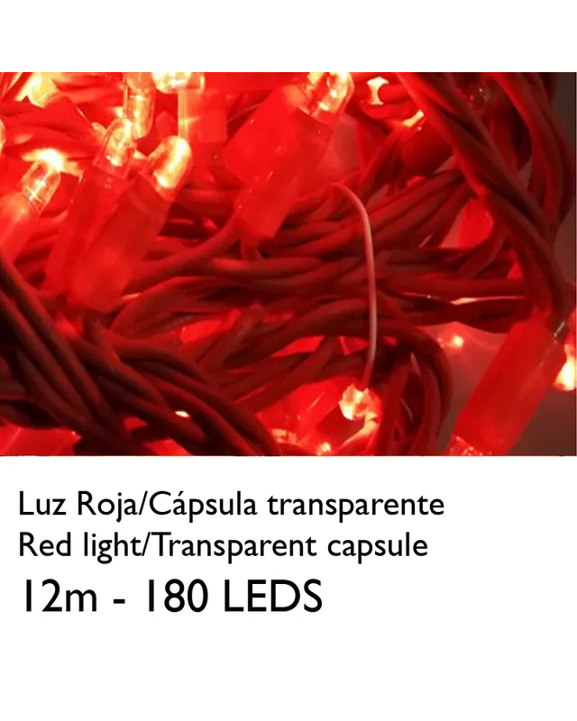 Súper Precio Guirnalda 12m y 180 LEDs rojos cápsula clara, empalmable IP65 apta para exterior