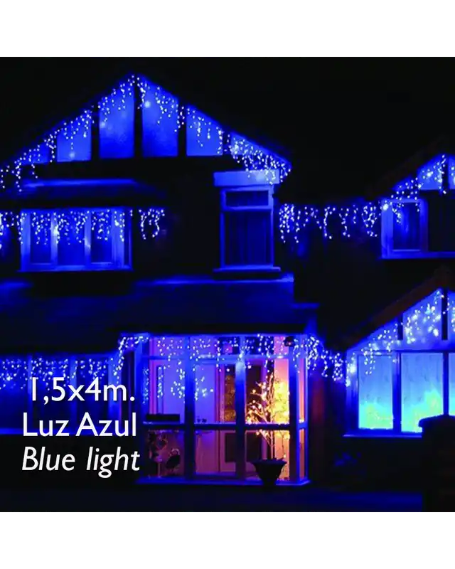 Stock Limitado Cortina de LEDs 4x1,5m azul efecto estalactita, con 304 leds IP65 apta para exterior