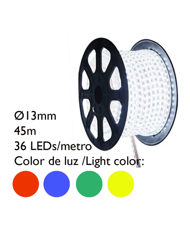 Bobina 45m hilo LED colores, cable transparente, 1620 leds IP65 230V Moderno