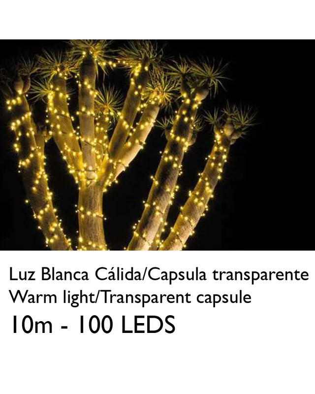 Últimas Unidades Guirnalda 10m y 100 LEDs blanco cálido cápsula clara cable blanco o verde empalmable IP65
