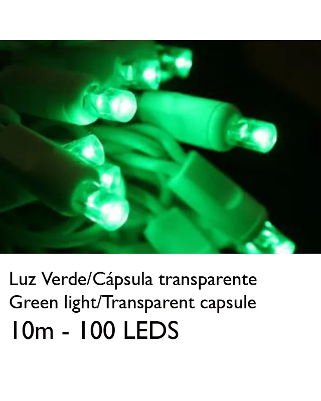 Súper Precio Guirnalda 10m y 100 LEDs color verde cápsula clara y cable empalmable IP65