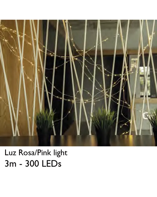 Alambre hilo LED 3m 10 tiras rosa cable transparente 300 Leds para interior Ocasión Especial