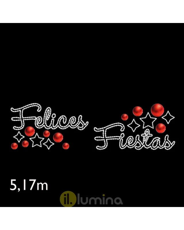 Auténtico Cartel FELICES FIESTAS con estrellas y bolas blanco frío de 5,30 metros LEDs IP65 116W