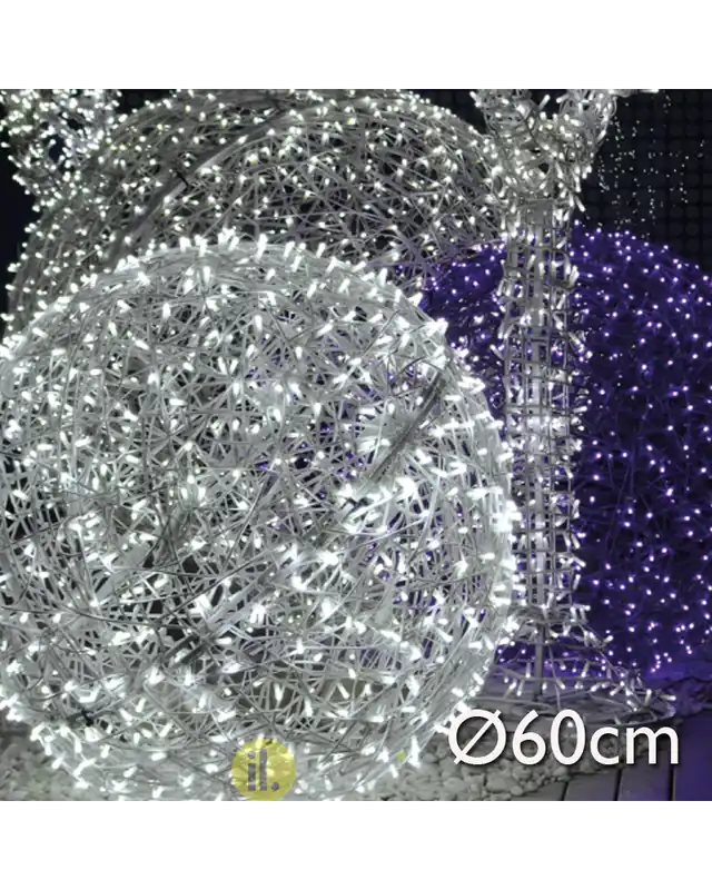 Bola de mimbre de 60 cm. Iluminado con luces leds disponibles en varios colores, luz blanca cálida, blanca fría, azul, amarilla, Precio Reducido