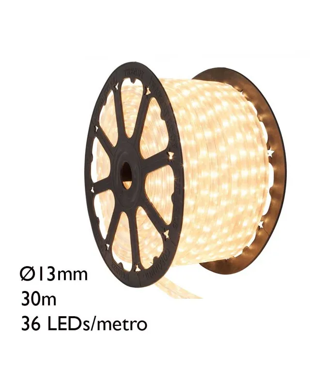 Bobina de 30 metros de tubo luminoso LED luz disponible en colores blanco, cálido, azul, verde,rojo o amarillo. Apto para exteri Solo Por Tiempo Limitado