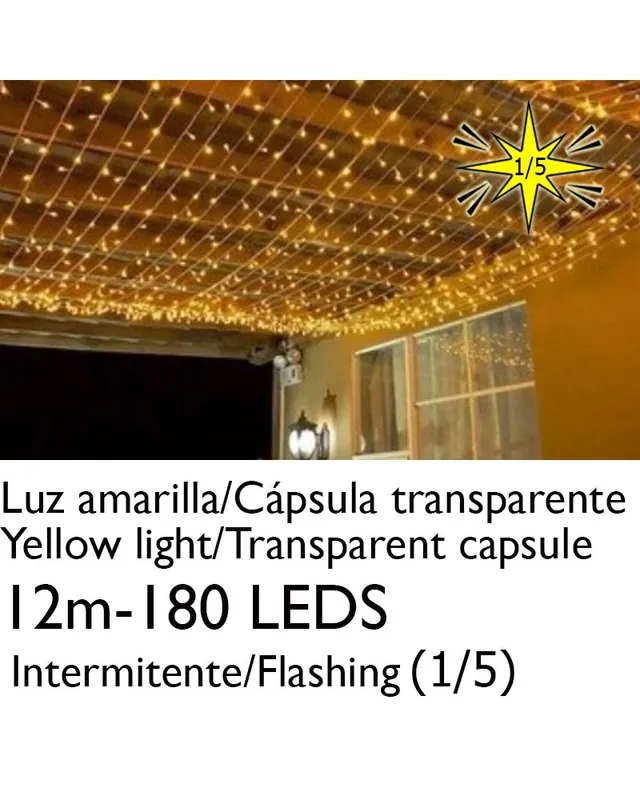 Rebajas Guirnalda 12m y 180 LEDs Intermitente luz amarilla cápsula clara cable amarillo empalmable IP65 apta para exterior