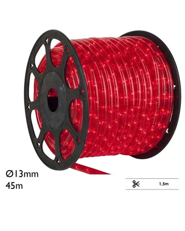 Bobina 45m hilo LED rojo cable transparente IP44 230V Premium