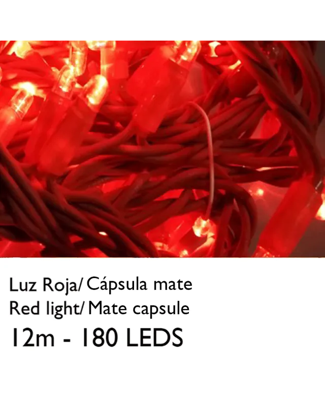 Solo Hoy Guirnalda 12m y 180 LEDs de 1 tramo cable y luz roja empalmable IP44 apta para exterior