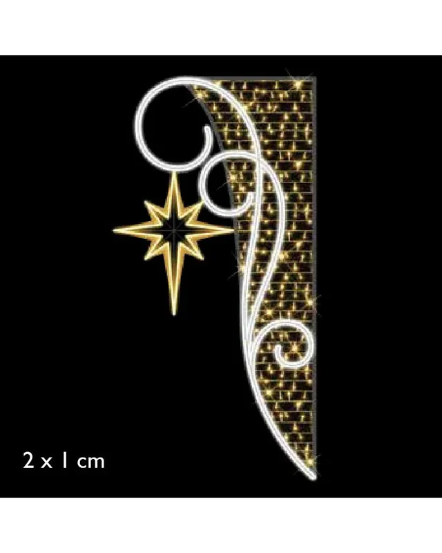 Profesional Figura luminosa para calles y farolas de 200cm líneas curvas con estrella, luz intermitente cálidas y luces frias