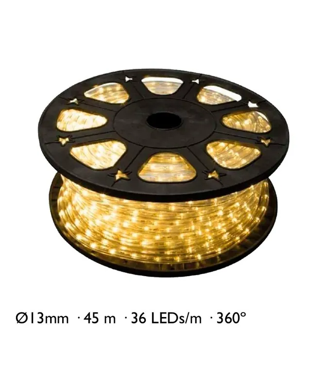 Bobina 45m hilo LED, luz cálida tubo transparente 36 leds/m IP65 230V bombilla horizontal 360º Moderno