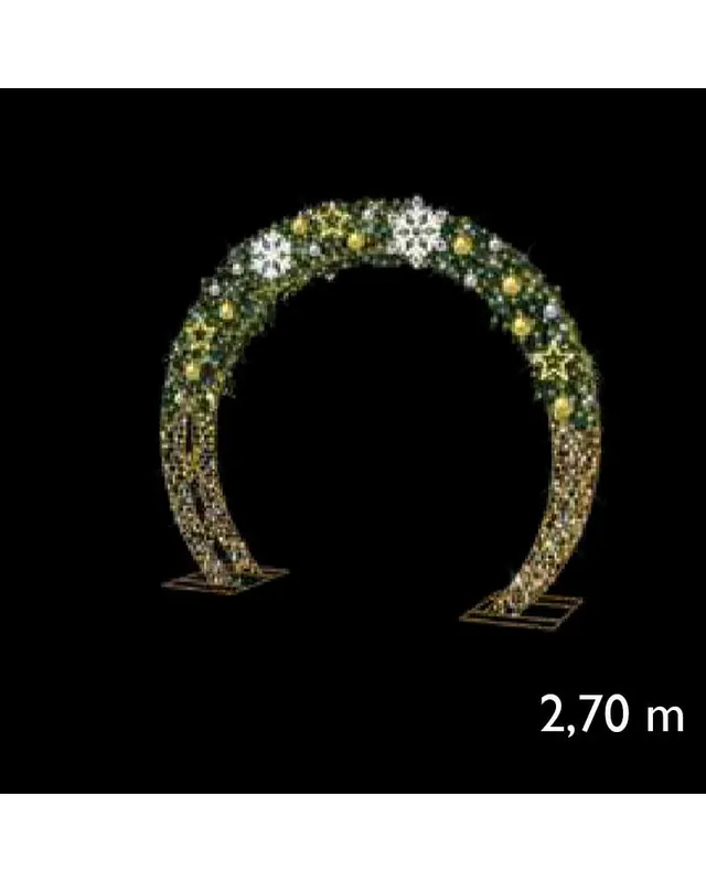 Promoción Arco luminoso redondo copos de nieve y bolas de navidad 3D 2,70m 24V en colores cálidos luces LED intermitente