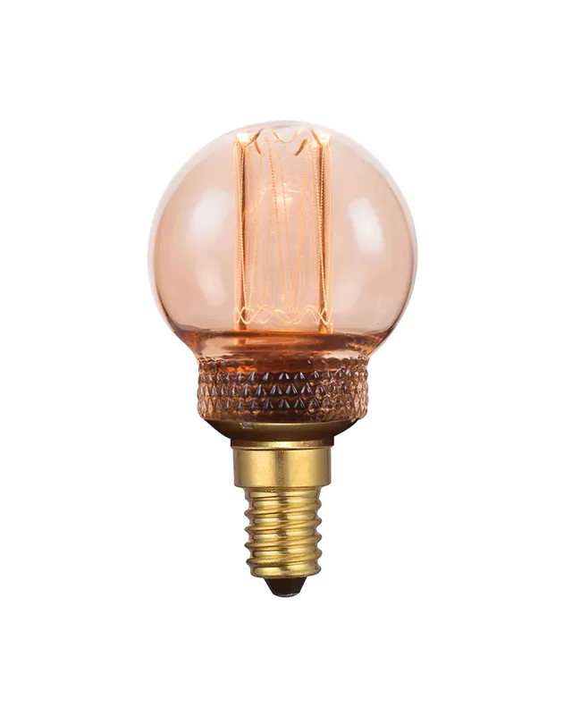 Alta Calidad Bombilla Vintage Esférica Ámbar 45mm filamentos LED Graduable Regulable E14 2,3W 3600K 70Lm