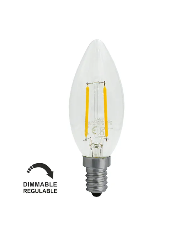 Solo Hoy Bombilla Vintage Vela 35mm. Claro filamentos LED Regulable 4W E14 2700K 400 Lm.