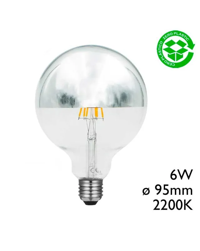 Bombilla Globo 95 mm. Cúpula Espejo filamentos LED E27 6W 2700K Pedido Al Por Mayor