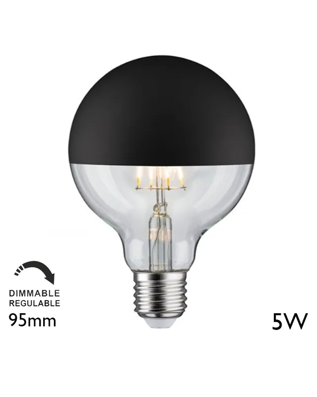 Bombilla Globo 95 mm. Cúpula Negra mate filamentos LED Regulable E27 5W 2700K 420Lm. Premium