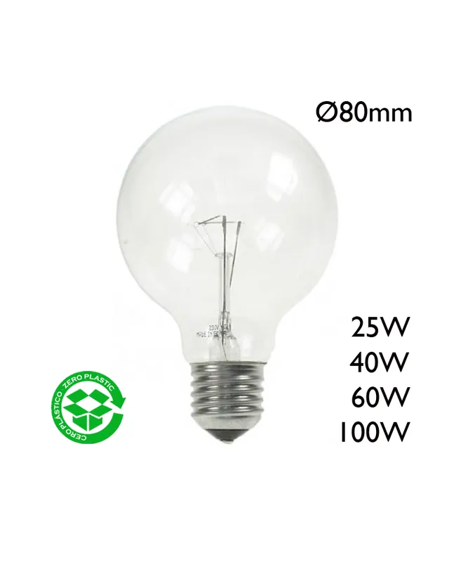 Bombilla Globo incandescente 80mm clara E27 230V Ordenar Ahora Mismo