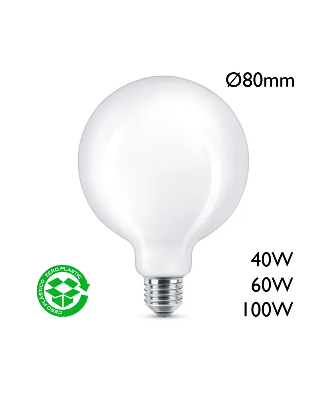Bombilla Globo 80mm incandescente opal E27 230V Premium